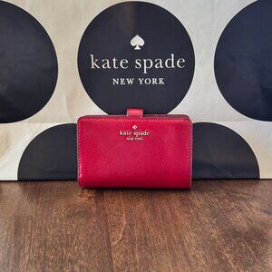 Kate Spade New York Madison Medium Bifold Wallet Textured Patent Leather Red Jam